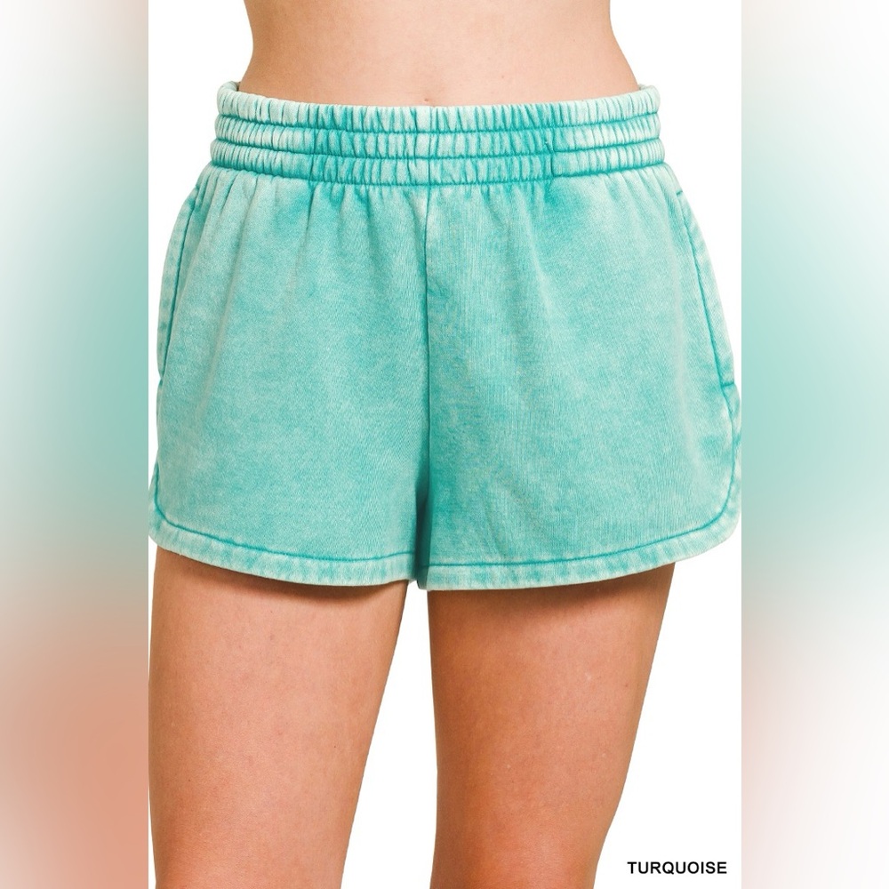 Zenana Acid Washed Elastic Waistband Dolphin Shorts